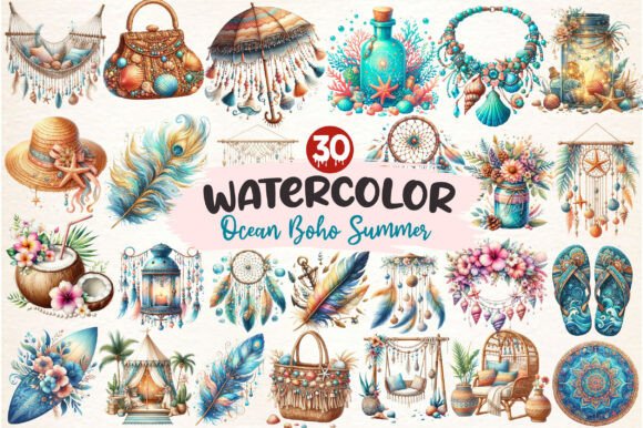 Download Ocean Boho Summer Clipart - Premium Bundle