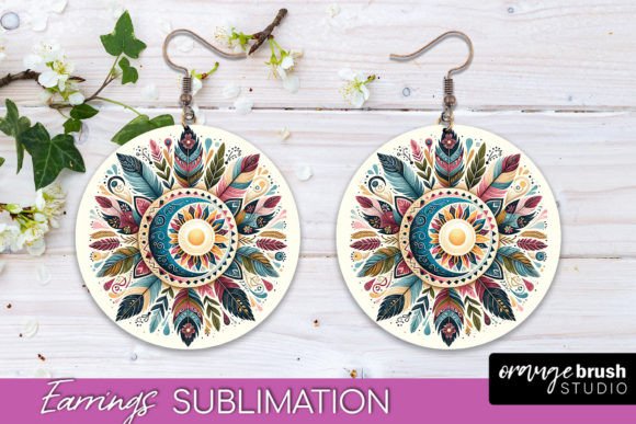Download Boho Mandala Round Earrings Sun and Moon - Boho Collection